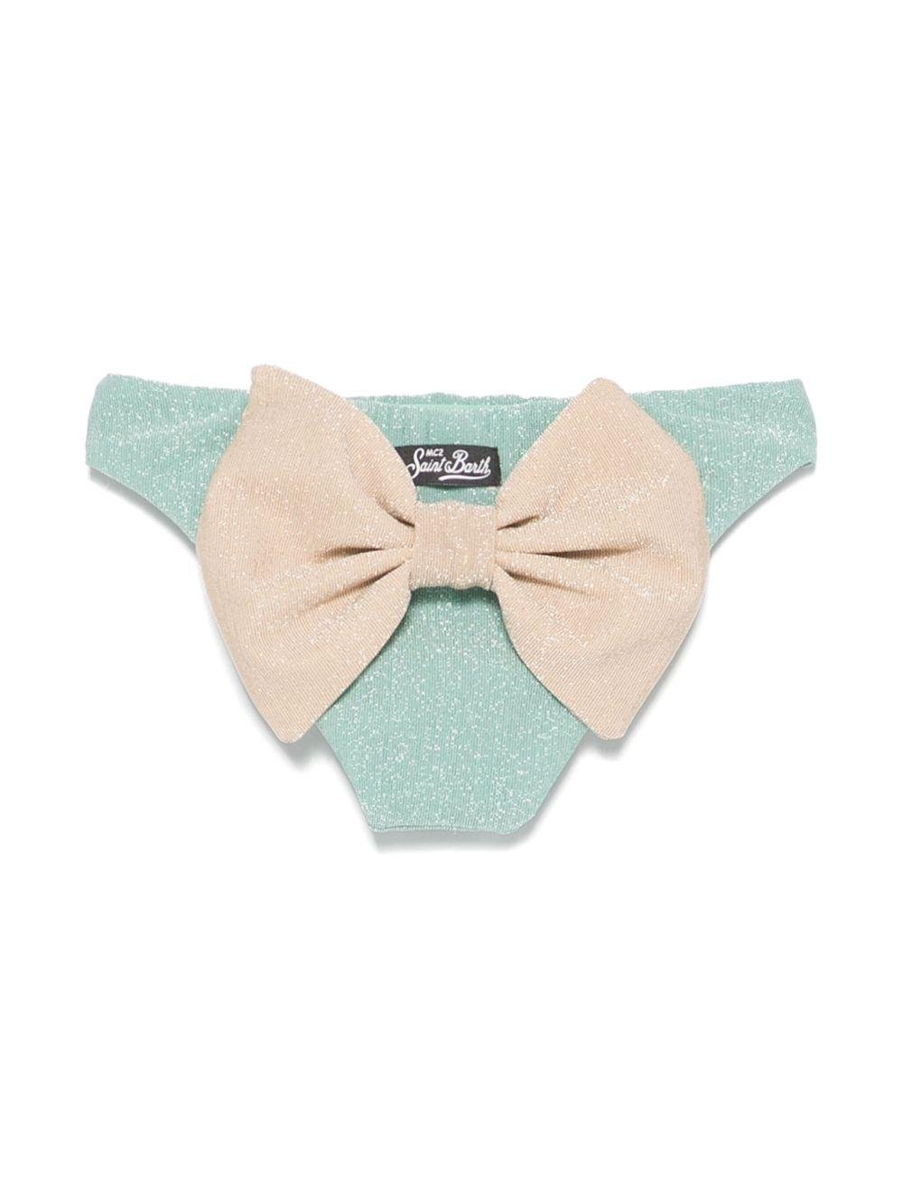Slip bikini Madame per bambina MC2 Saint Barth Kids verde con dettaglio fiocco - Rubino Kids