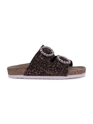 Monnalisa brown slippers for girls with buckle