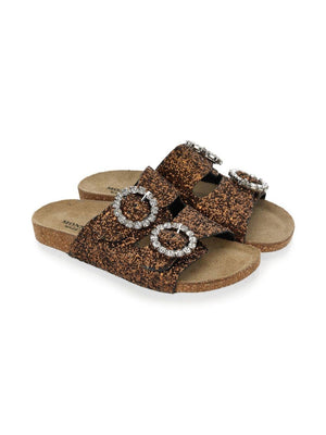 Slippers per bambina Monnalisa marrone con fibbia