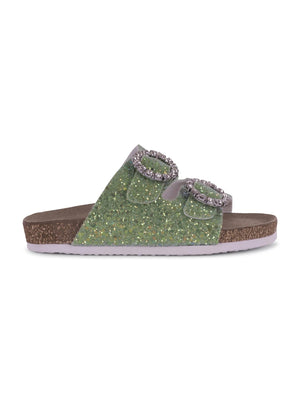 Monnalisa green slippers for girls with buckle