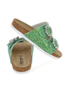 Slippers per bambina Monnalisa verde con fibbia - Rubino Kids