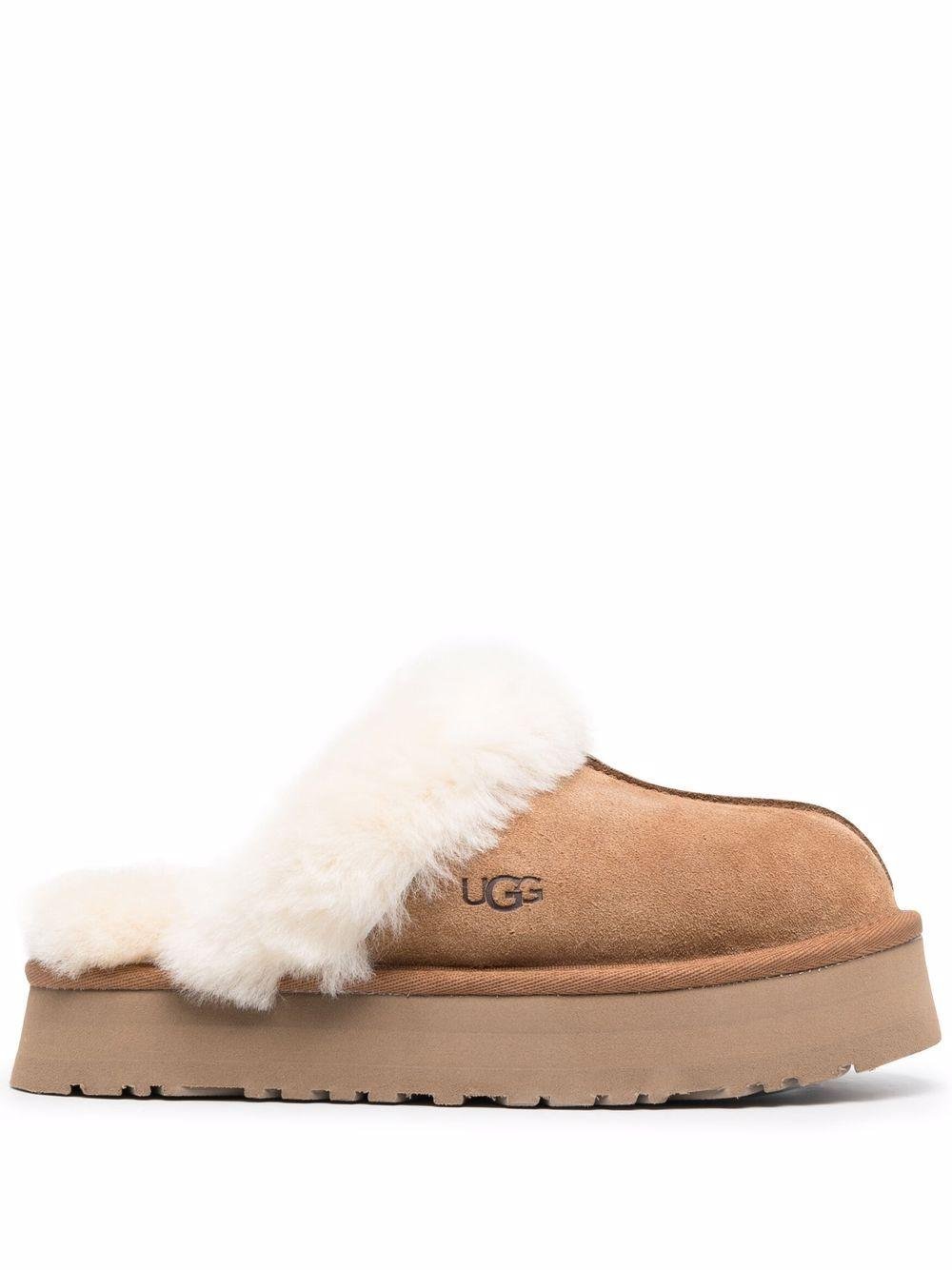 Slippers per bambina UGG Kids Disquette marrone con finitura in pelliccia sintetica - Rubino Kids