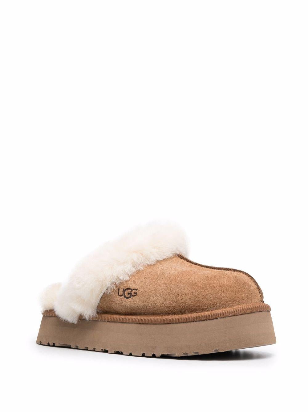 Slippers per bambina UGG Kids Disquette marrone con finitura in pelliccia sintetica - Rubino Kids