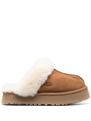 Slippers per bambina UGG Kids Disquette marrone con finitura in pelliccia sintetica