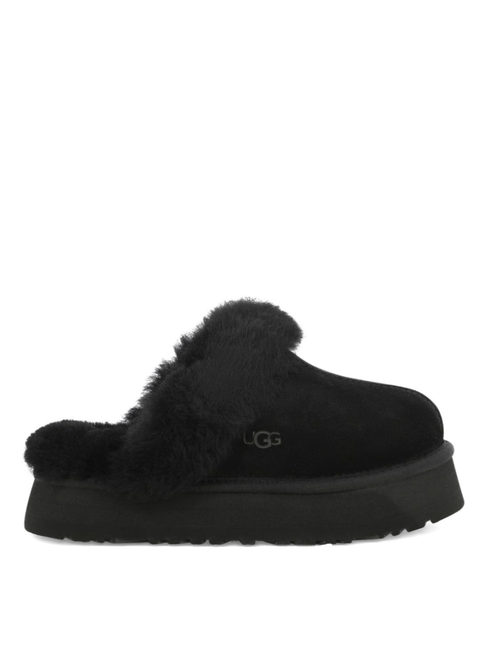 Slippers per bambina UGG Kids Disquette nero con finitura in pelliccia sintetica - Rubino Kids