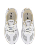 Sneaker da bambino Boss Kids bianche con disegn a inserti - Rubino Kids