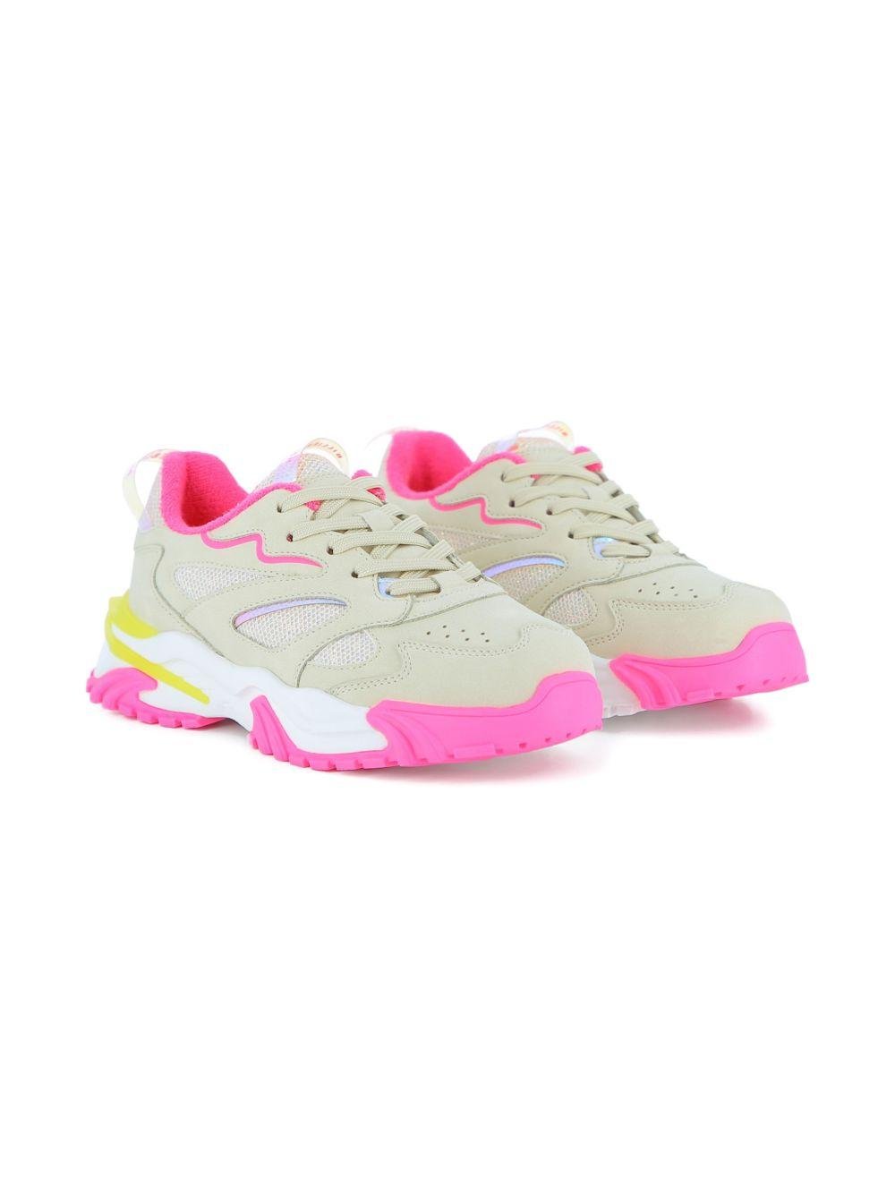 Sneakers per bambina Billieblush beige con inserti fucsia - Rubino Kids