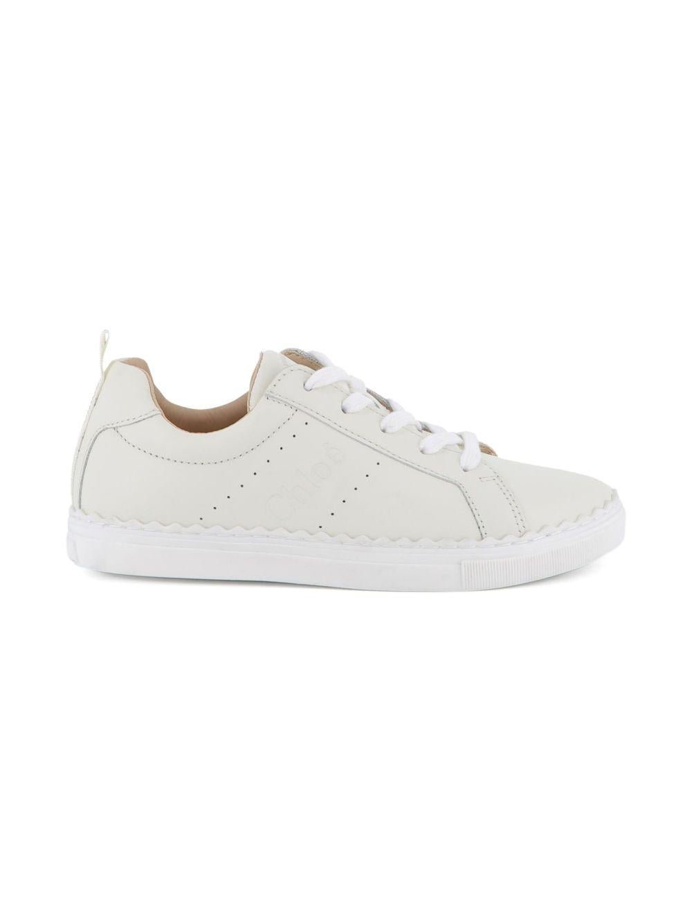 Sneakers per bambina Chloé Kids traforate bianche in pelle - Rubino Kids