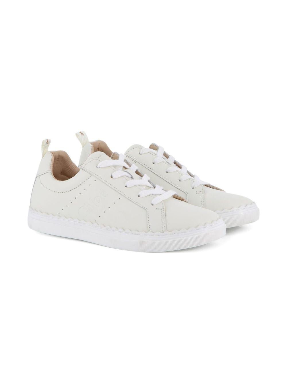 Sneakers per bambina Chloé Kids traforate bianche in pelle - Rubino Kids
