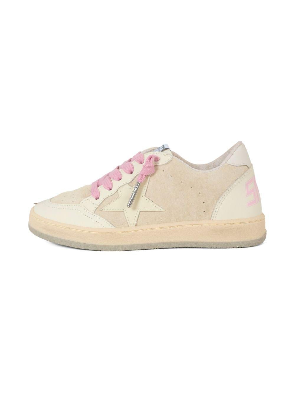 Sneakers per bambina Golden Goose Kids beige stringate in pelle scamosciata - Rubino Kids