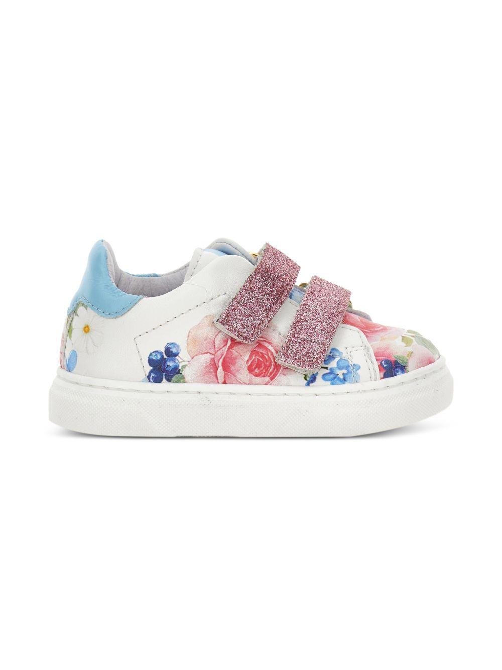 Sneakers per bambina Monnalisa bianche a fiori con glitter - Rubino Kids