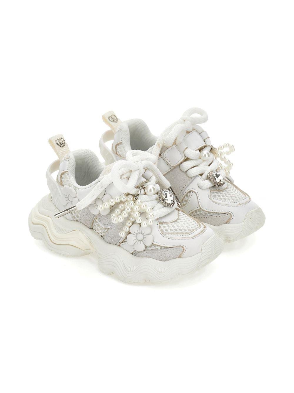 Sneakers per bambina Monnalisa bianche con applicazioni floreali - Rubino Kids