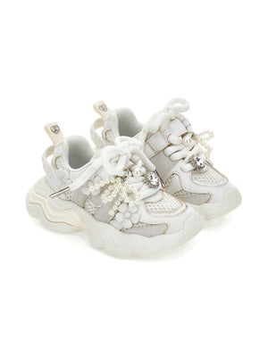 Monnalisa white sneakers for girls with floral appliques