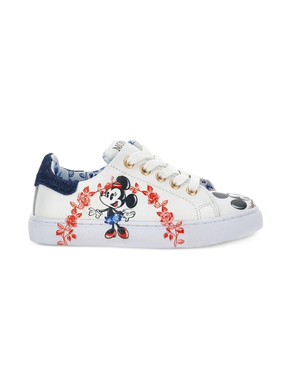Sneakers per bambina Monnalisa bianco con fantasia Mickey Mouse - Rubino Kids