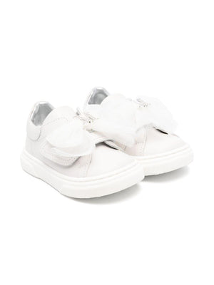 Monnalisa light grey sneakers for girls with bow and rhinestone logo