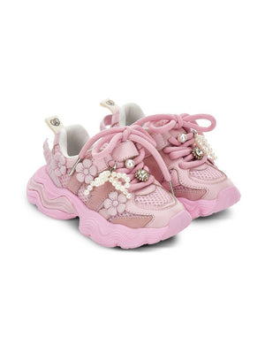 Monnalisa pink sneakers for girls with floral appliques