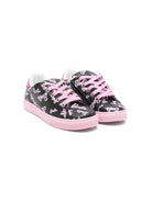 Sneakers per bambina Monnalisa x Barbie nero con stampa logo rosa e dettagli glitter - Rubino Kids