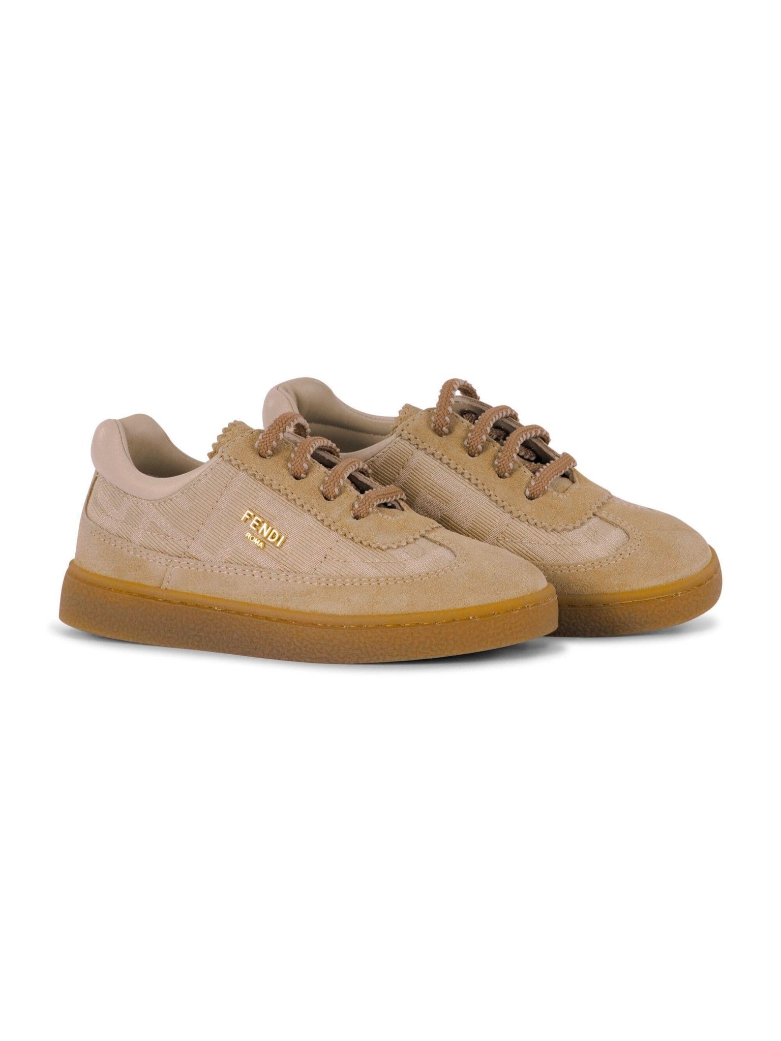 Sneakers per bambini Fendi Kids beige con placca logo dorata - Rubino Kids