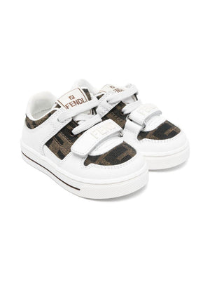 Fendi Kids white sneakers with brown FF monogram inserts