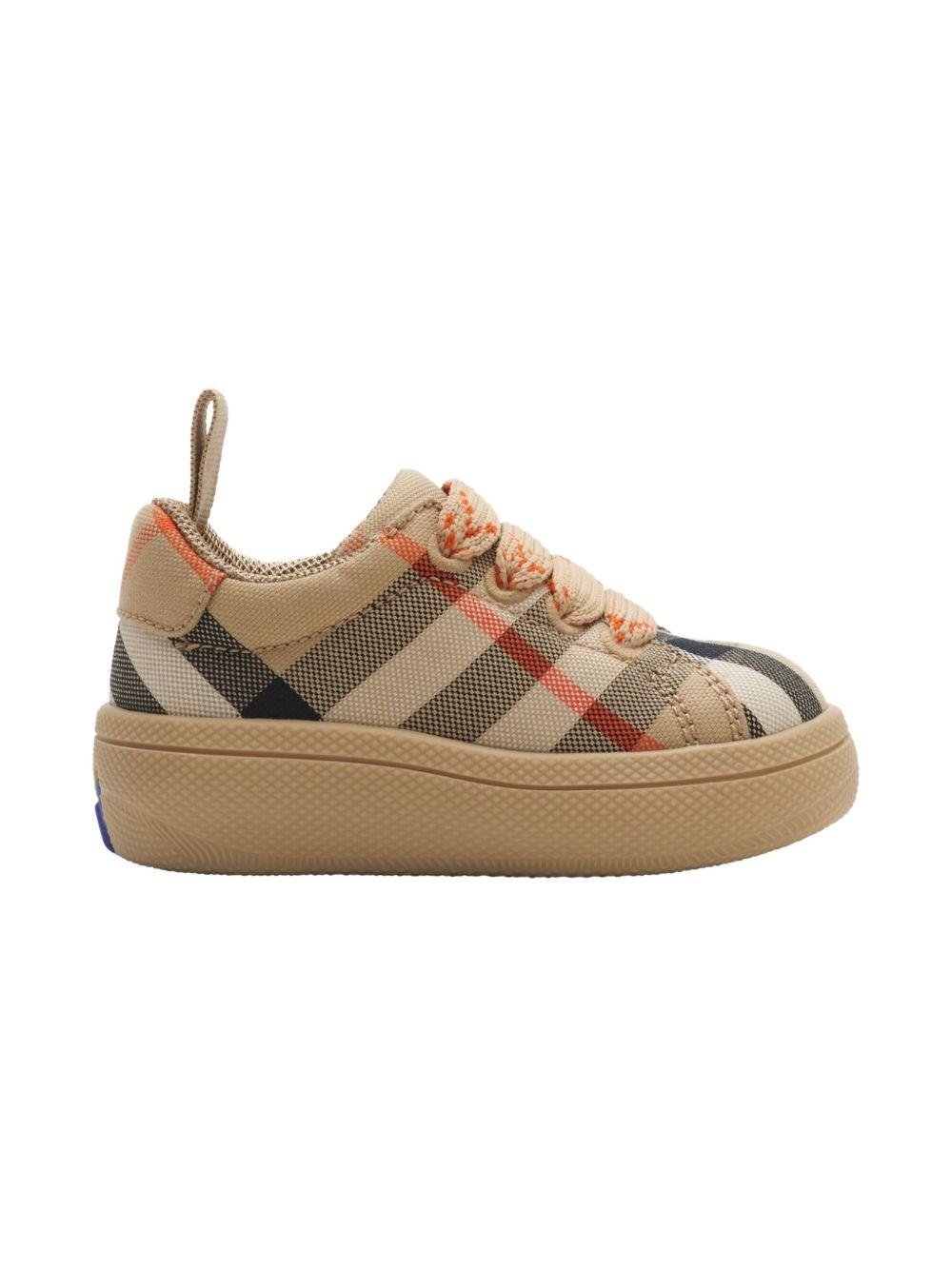 Burberry Kids beige tartan sneakers with padded ankles | Offer Price