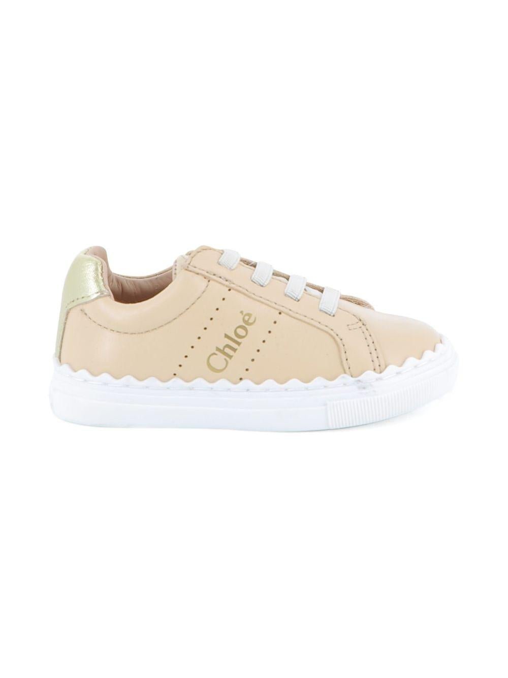 Sneakers per neonata Chloé Kids beige con bordo a smerlo - Rubino Kids