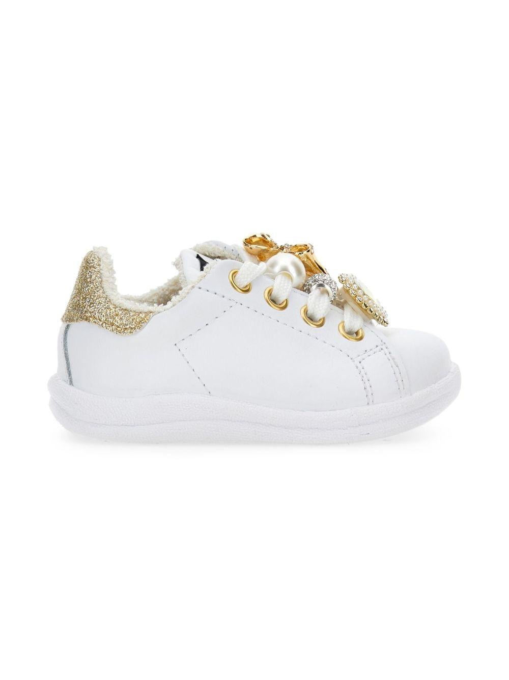 Sneakers per neonata Monnalisa bianche con dettagli oro - Rubino Kids