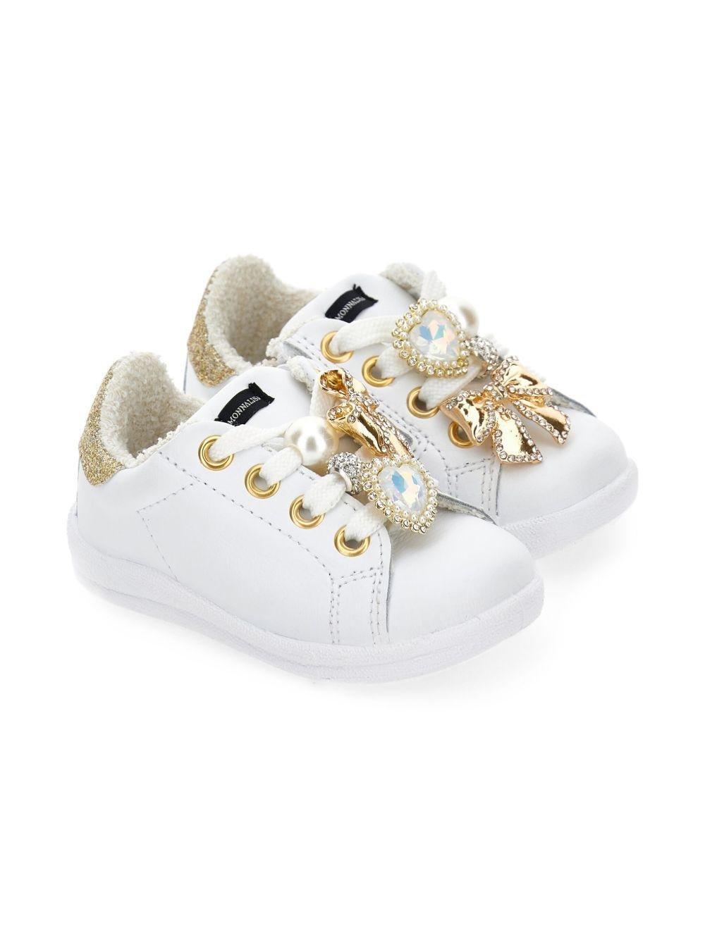 Sneakers per neonata Monnalisa bianche con dettagli oro - Rubino Kids