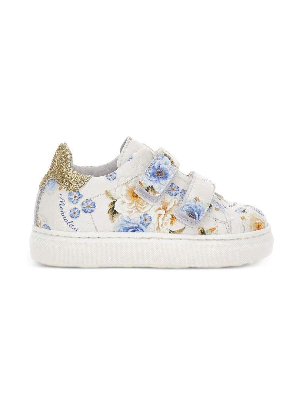 Sneakers per neonata Monnalisa bianche con motivo a fiori - Rubino Kids