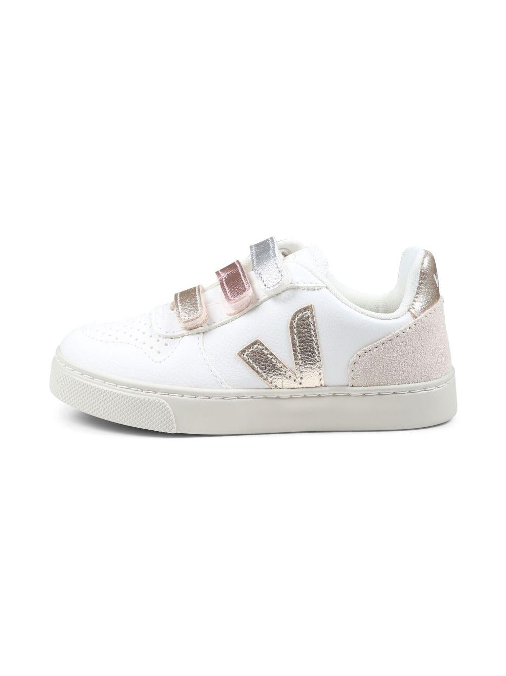 Sneakers V - 10 per bambina VEJA Kids bianche con chiusura a strappo - Rubino Kids