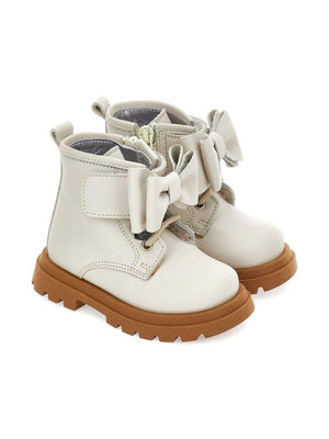 Stivaletti per neonata Monnalisa beige con fiocco e lacci