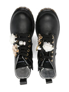 Stivali Amphibian per bambina Monnalisa neri con decorazione floreale - Rubino Kids