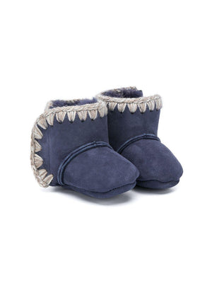 Mou Kids blue round-toe boots with contrast stitching for baby girls