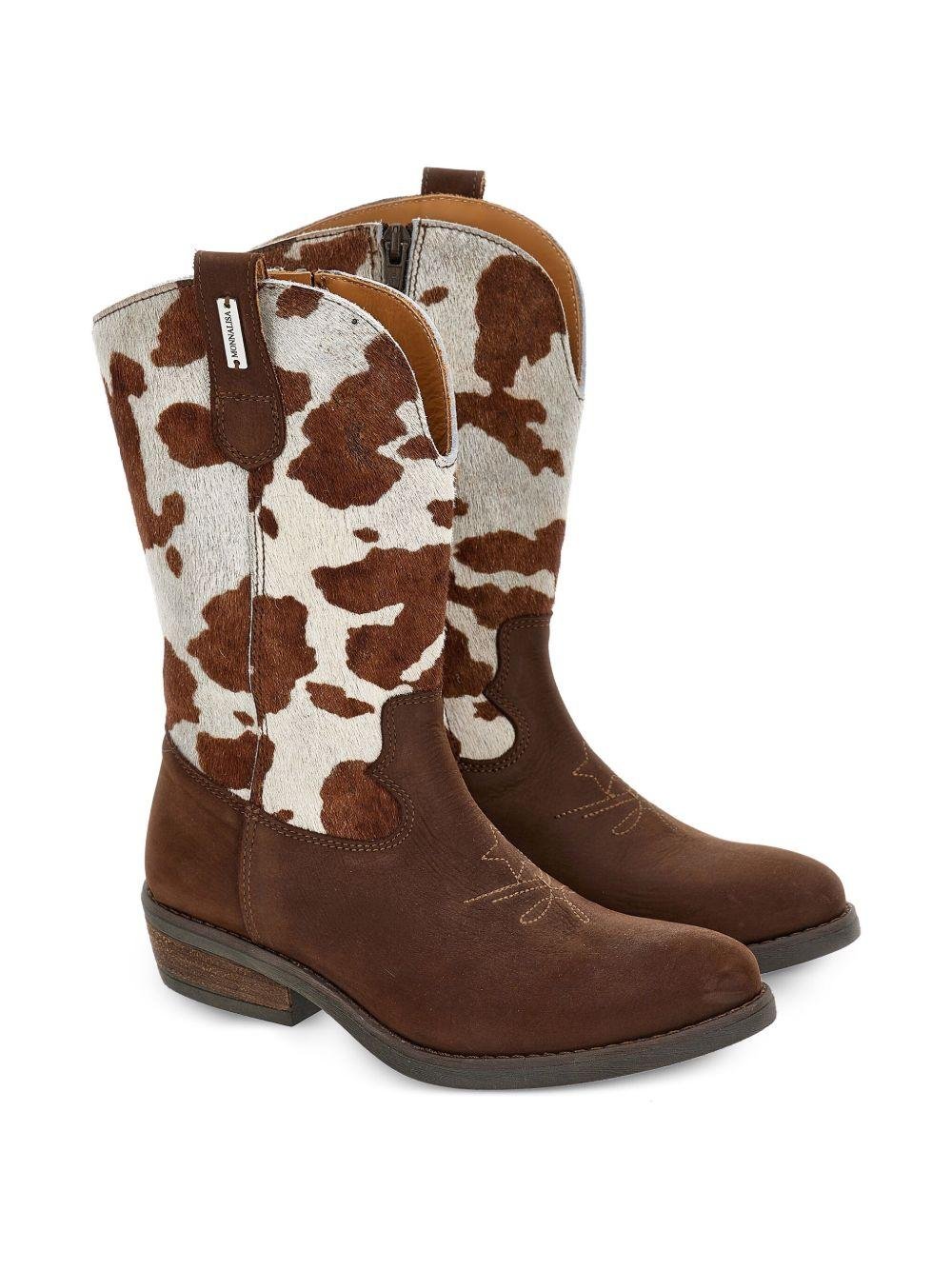 Stivali cowboy per bambina Monnalisa marrone in pelle scamosciata - Rubino Kids