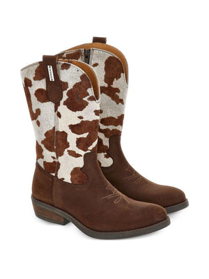 Stivali cowboy per bambina Monnalisa marrone in pelle scamosciata