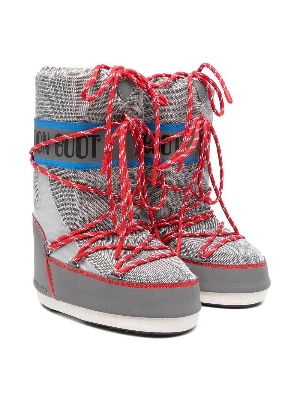 Stivali da neve Icon per bambino Moon Boot Kids grigi con lacci rossi - Rubino Kids