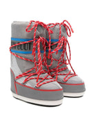 Stivali da neve Icon per bambino Moon Boot Kids grigi con lacci rossi - Rubino Kids