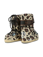 Stivali da neve per bambini Moon Boot Kids beige con lacci leopardato - Rubino Kids