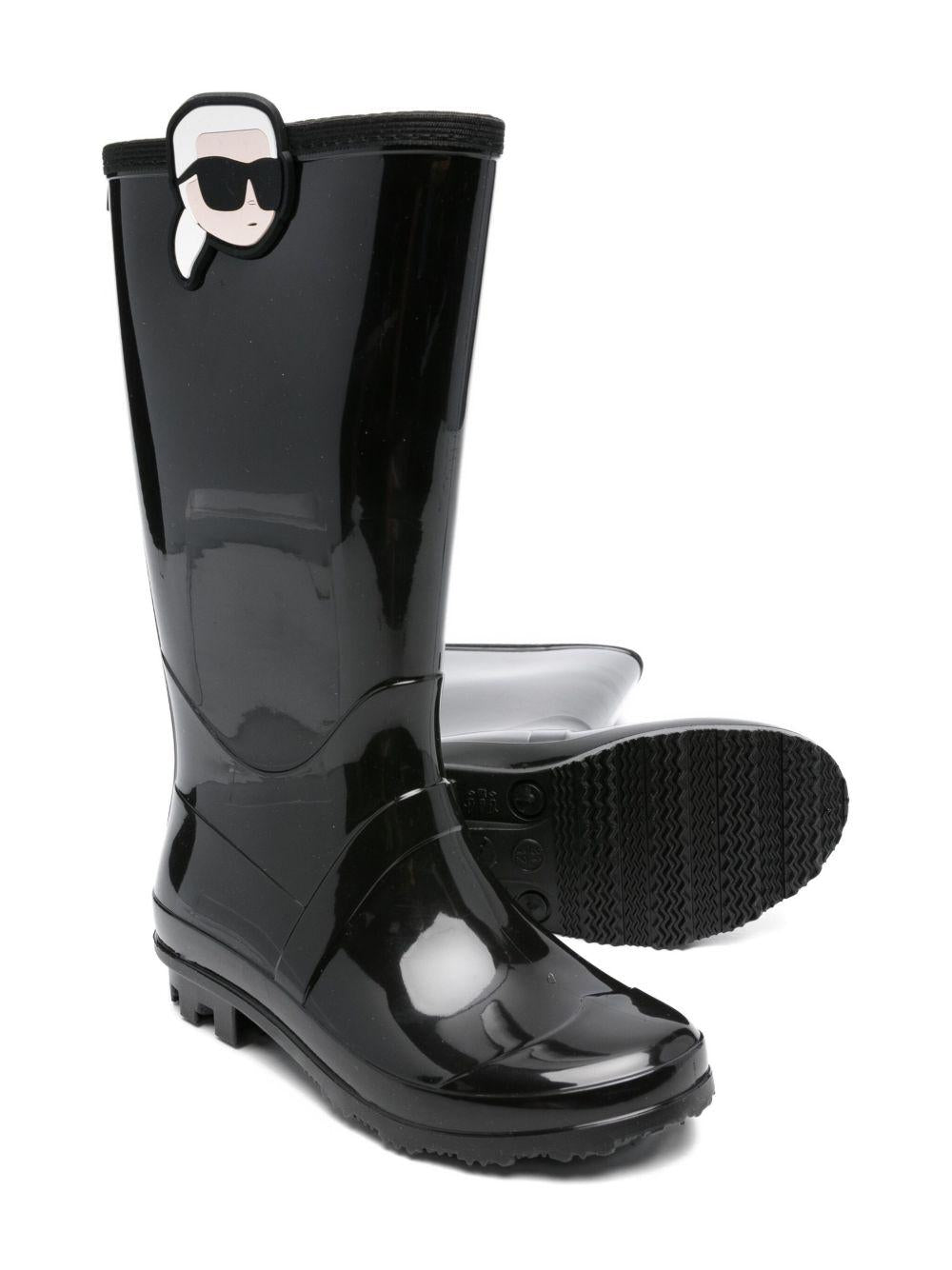 Stivali da pioggia per bambina Karl Lagerfeld Kids neri lucidi con logo - Rubino Kids