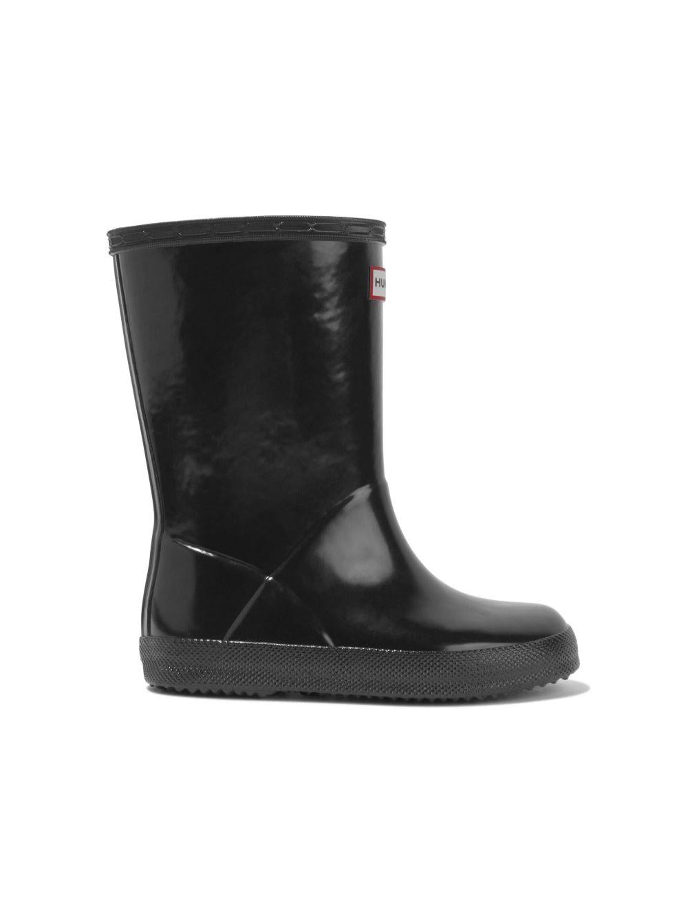 Stivali da pioggia per bambini Hunter Kids nero lucido con applicazione - Rubino Kids