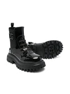 Stivali per bambina Dolce & Gabbana Kids neri con placca con logo - Rubino Kids