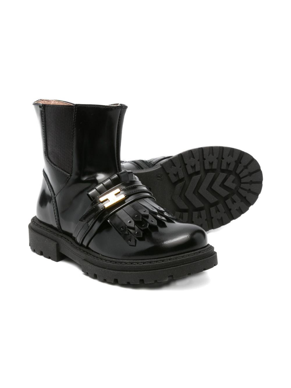 Stivali per bambina Elisabetta Franchi La Mia Bambina nera con dettagli in pelle - Rubino Kids