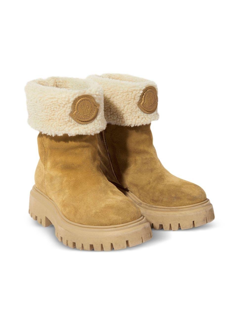 Stivali per bambina Moncler Enfant marroni con finiture in shearling - Rubino Kids
