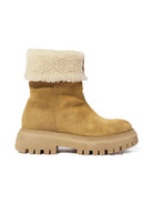 Stivali per bambina Moncler Enfant marroni con finiture in shearling - Rubino Kids