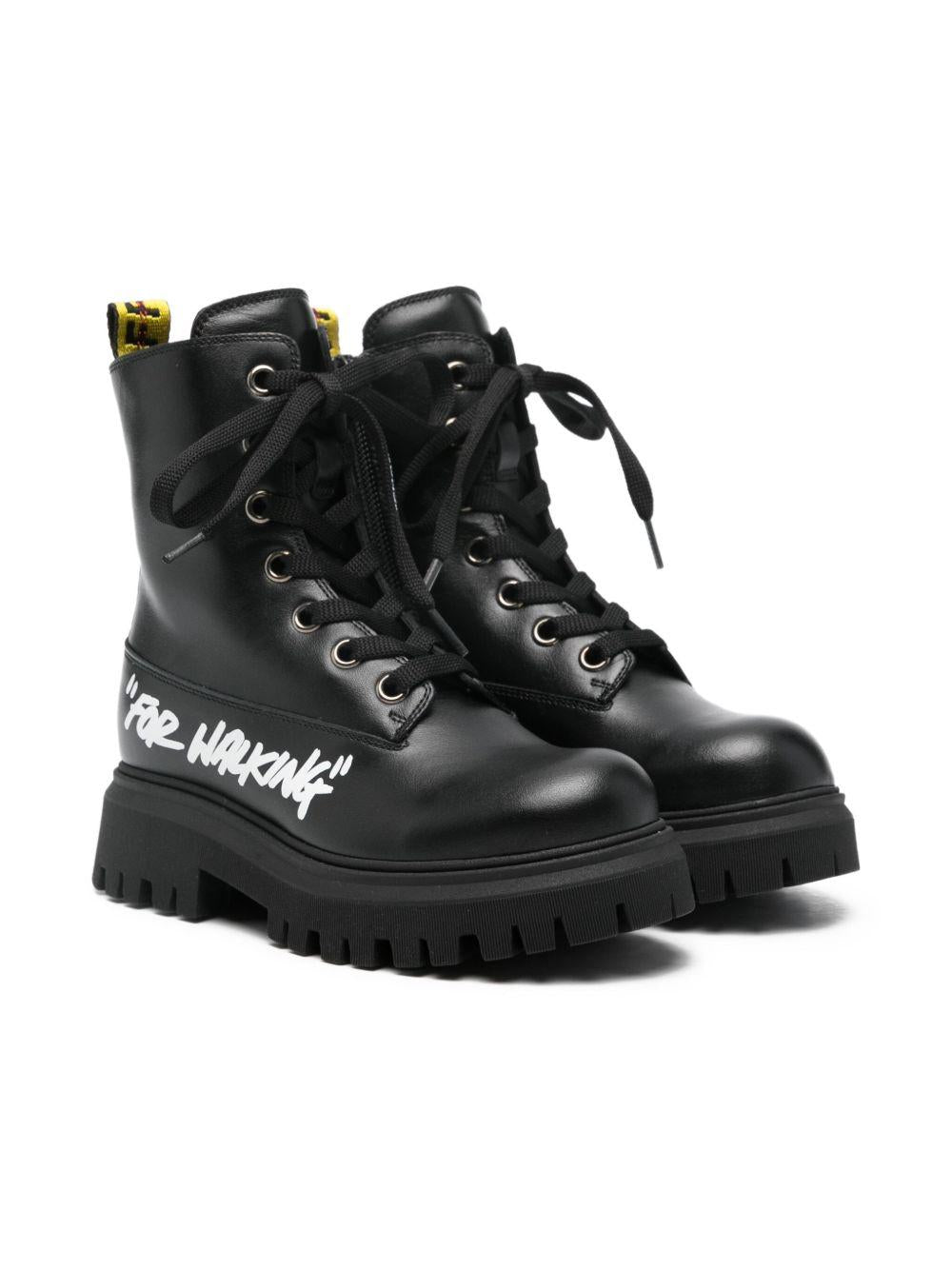 Stivali per bambina Off - White Kids neri con linguetta con logo - Rubino Kids