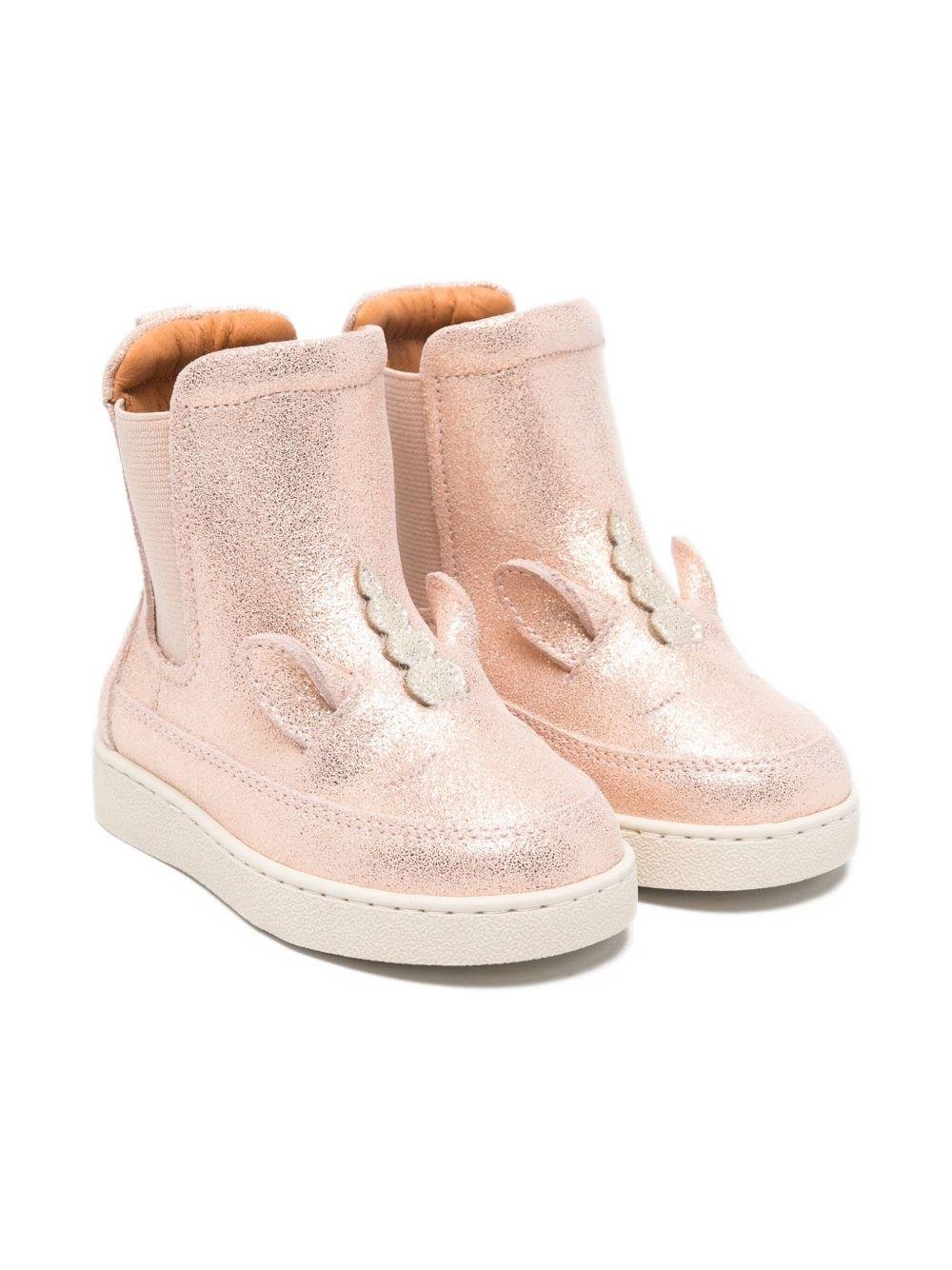 Stivali per neonata Donsje rosa con applicazione a forma di unicorno - Rubino Kids