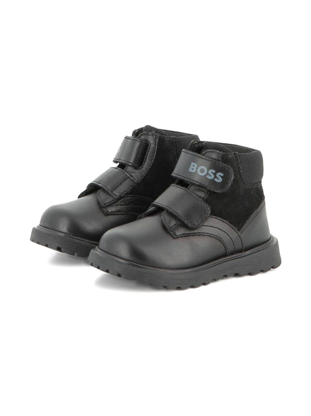 Stivali per neonato Boss Kids neri con chiusura a strappo - Rubino Kids