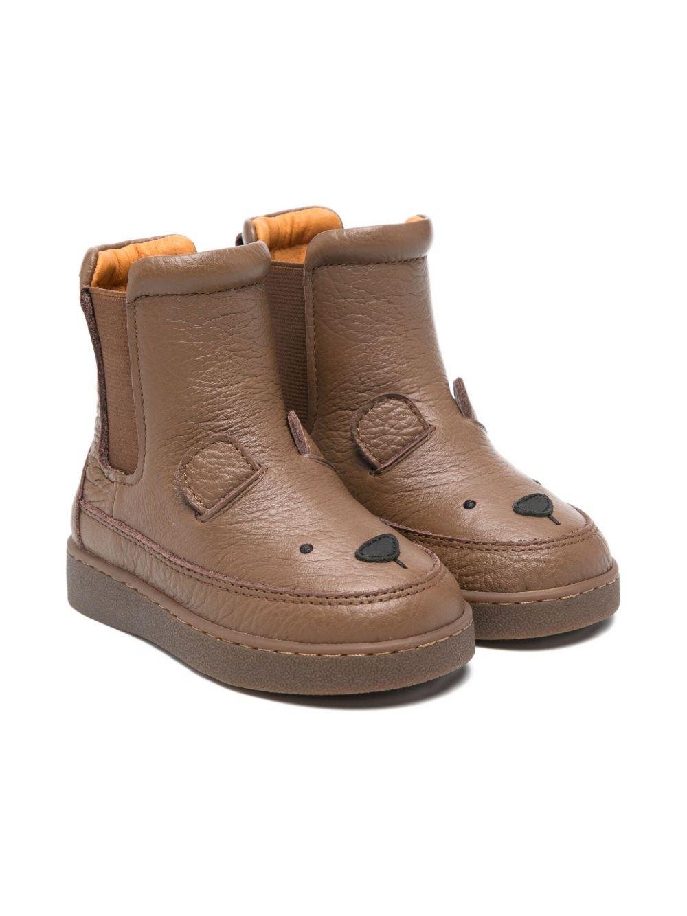 Stivali per neonato Donsje marroni con motivo con faccia d'orso - Rubino Kids