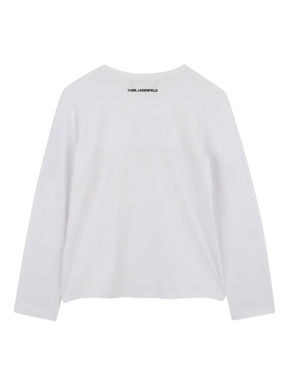 T-shirt a maniche lunghe per bambina Karl Lagerfeld Kids bianca con stampa Choupette - Rubino Kids