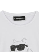 T-shirt a maniche lunghe per bambina Karl Lagerfeld Kids bianca con stampa Choupette - Rubino Kids