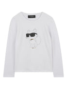 T-shirt a maniche lunghe per bambina Karl Lagerfeld Kids bianca con stampa Choupette - Rubino Kids